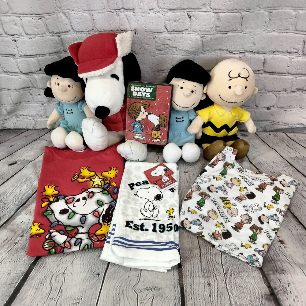 Peanuts Christmas Bundle: 2 T-Shirts, Sealed DVD, Snoopy, Lucy, Charlie Brown
